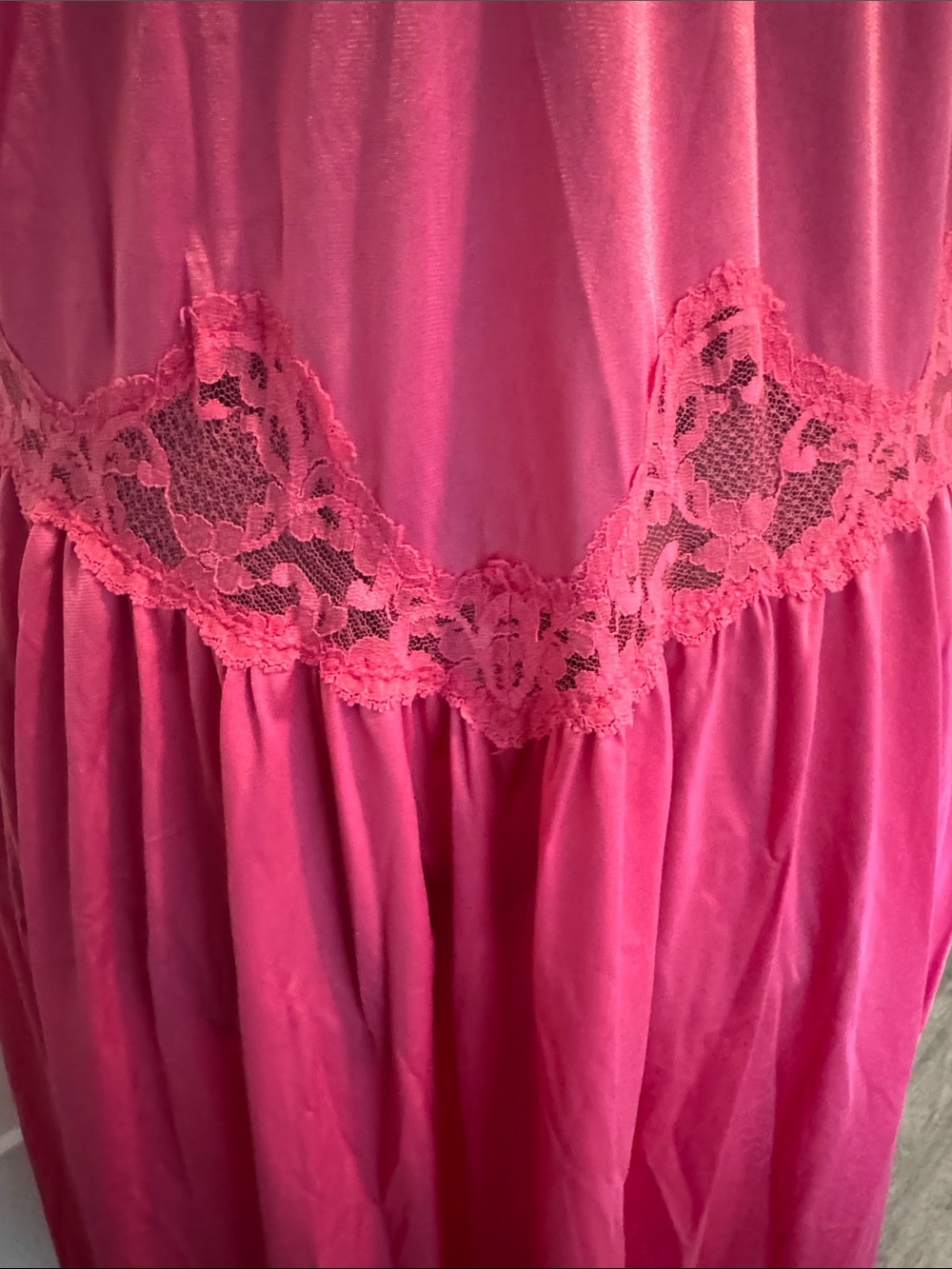 Vintage Union Made 80s Drop Waist Fuchsia Lace-Trim Nightgown - Picture 8 of 13
